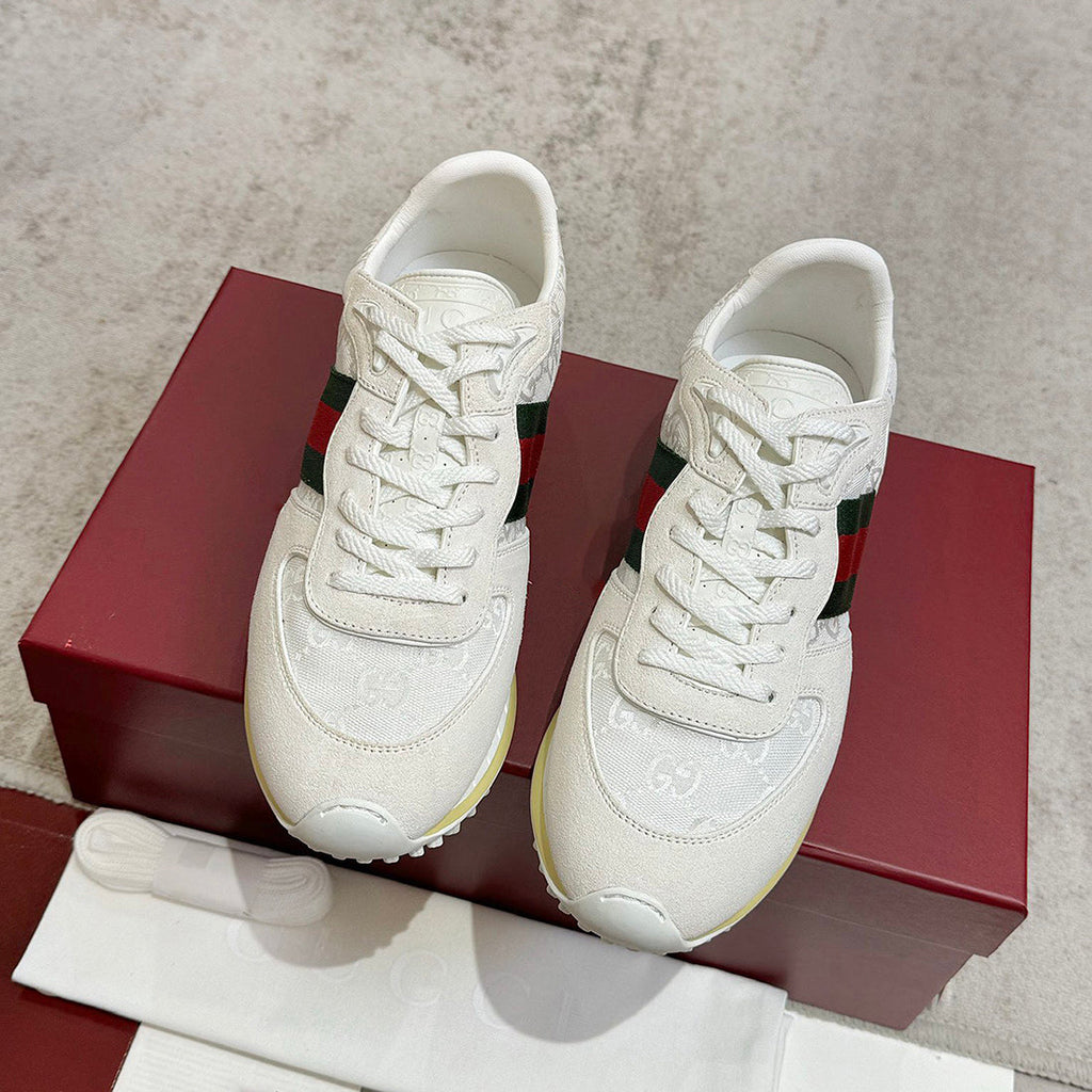 Men’s Re-Motion Series White GG Canvas and Suede Sneakers| 832461 AAEW3 9045