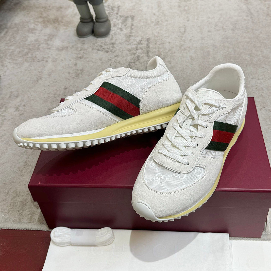 Men’s Re-Motion Series White GG Canvas and Suede Sneakers| 832461 AAEW3 9045