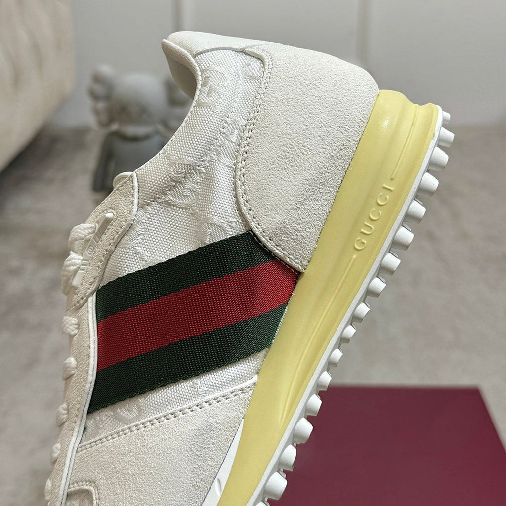 Men’s Re-Motion Series White GG Canvas and Suede Sneakers| 832461 AAEW3 9045