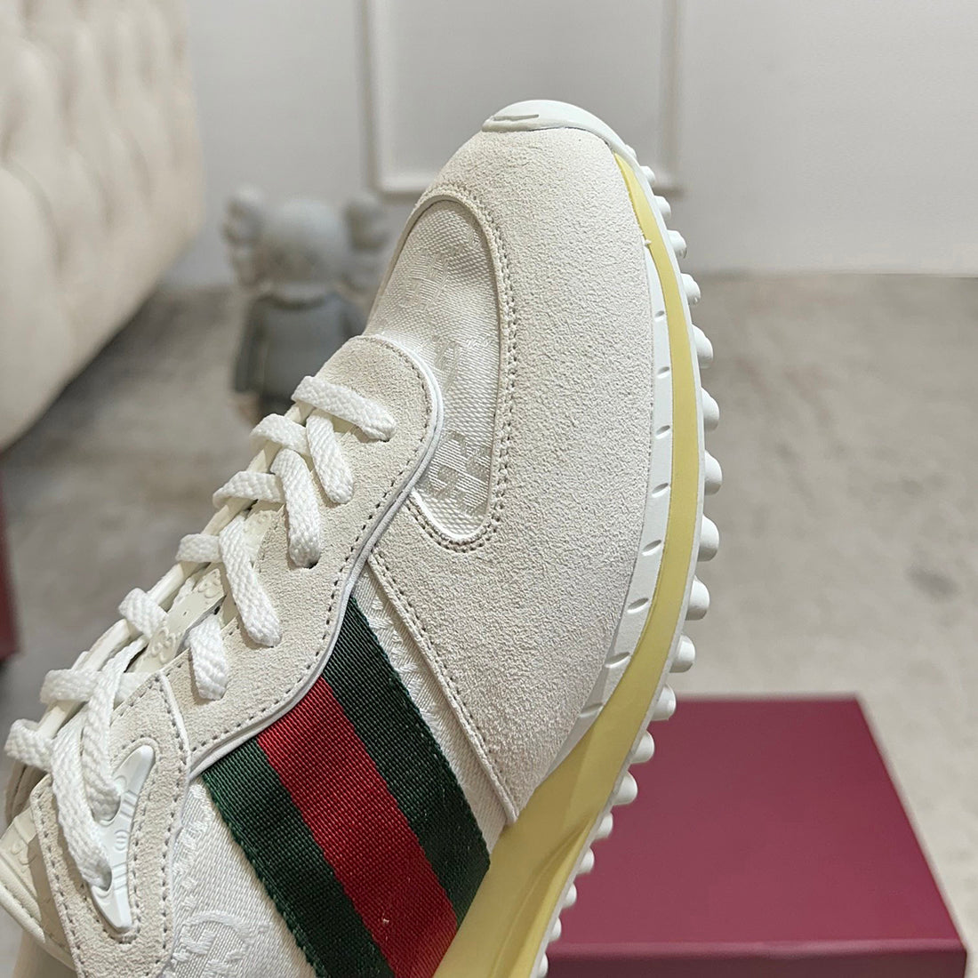 Men’s Re-Motion Series White GG Canvas and Suede Sneakers| 832461 AAEW3 9045