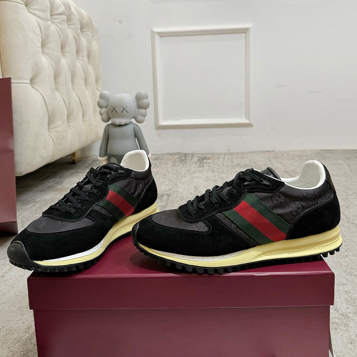 Re-Motion Series Men’s GG Canvas and Suede Sneakers (Black)| 832461 AAEW3 1042