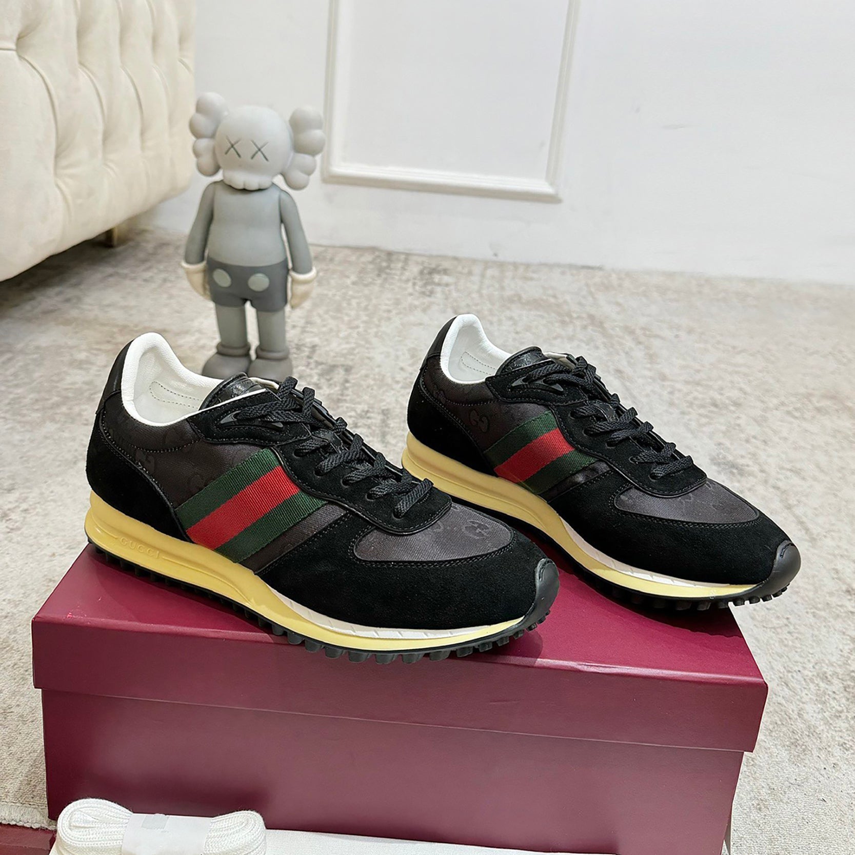 Re-Motion Series Men’s GG Canvas and Suede Sneakers (Black)| 832461 AAEW3 1042