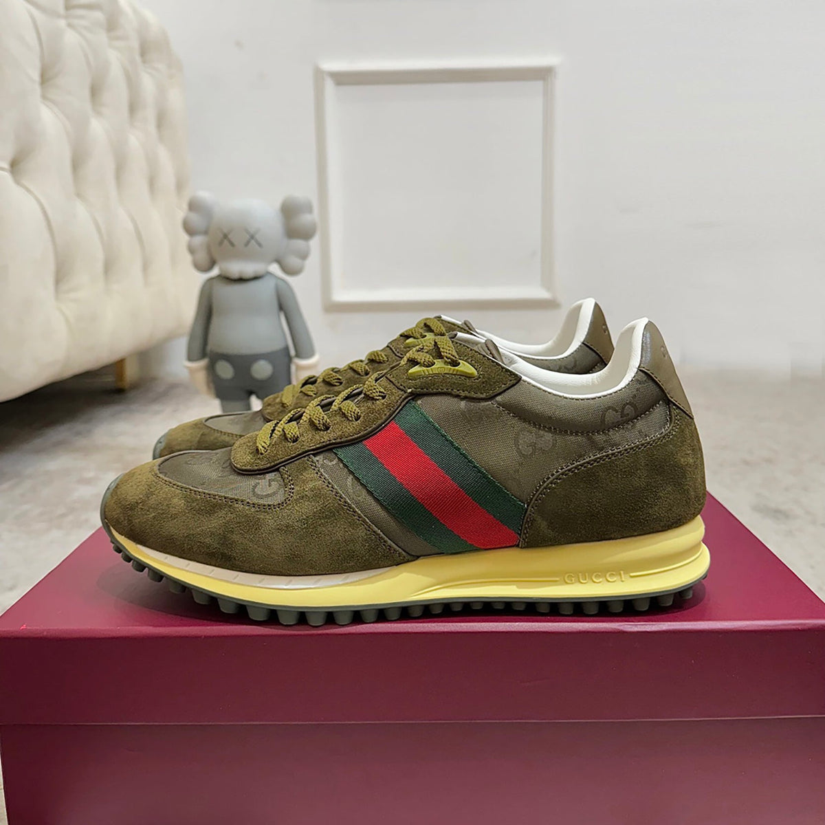 Men's Re-Motion Series GG Nylon Dark Green Low-Top Sneakers| 832461 AAEW3 3041