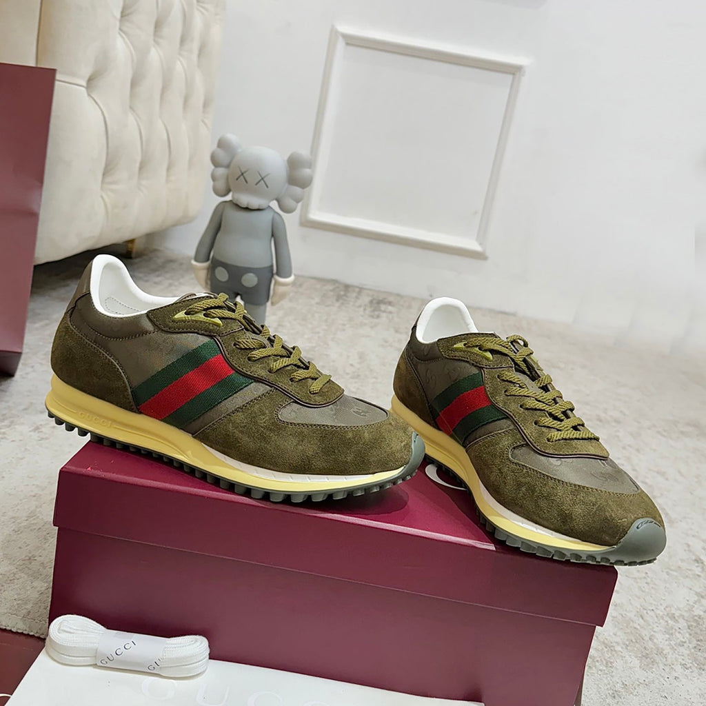 Women's Re-Motion Series GG Nylon Dark Green Low-Top Sneakers| 832918 AAEZM 3754