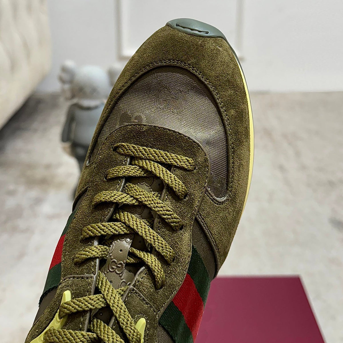 Men's Re-Motion Series GG Nylon Dark Green Low-Top Sneakers| 832461 AAEW3 3041