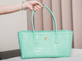 2026 Small Shopping Bag in Mint Green Crocodile-Embossed Calfskin AS6243 B24144 U8385
