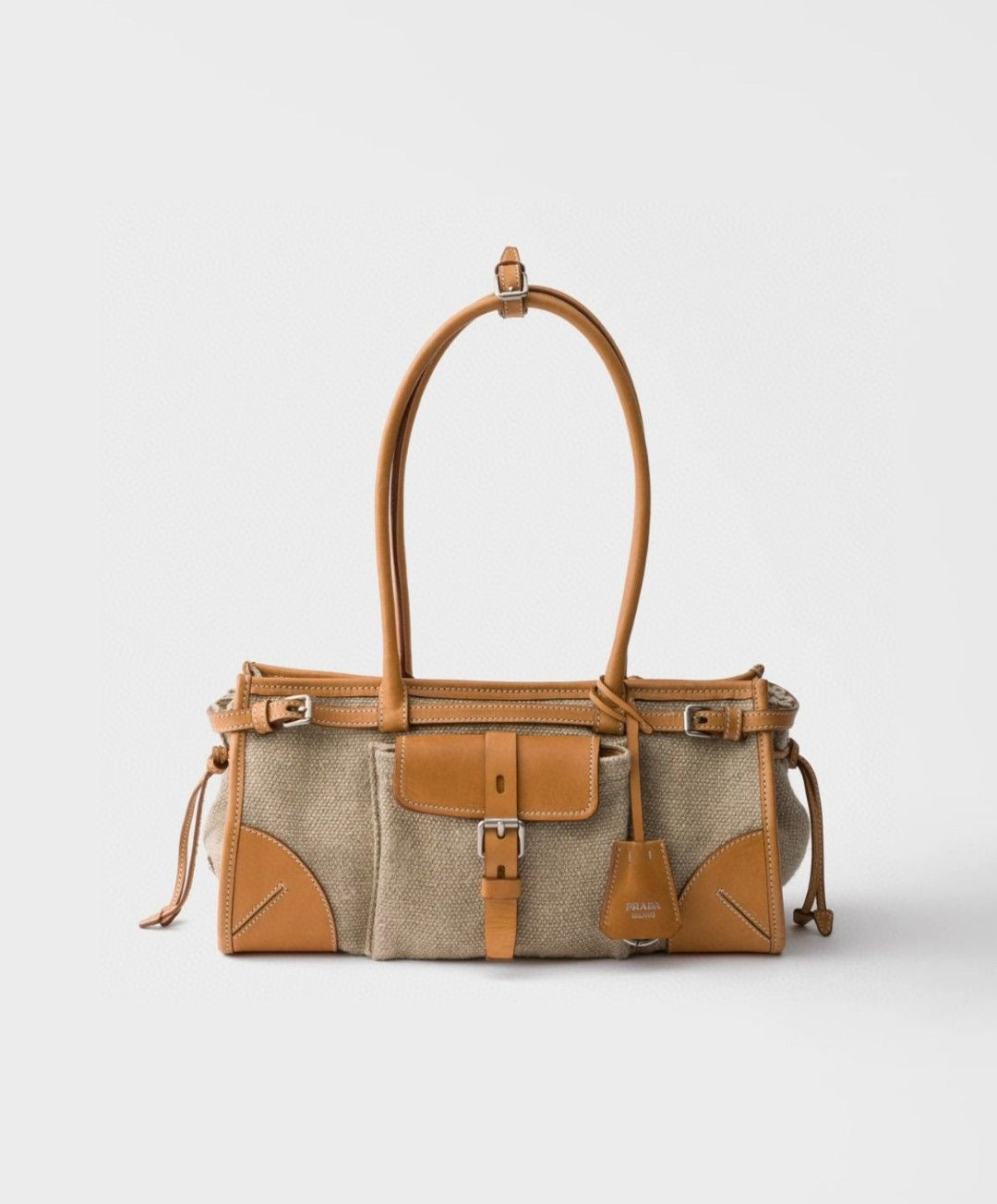 2026 Beige Medium Linen and Leather Handbag 1BA426_P0E_F032T_V_OTM