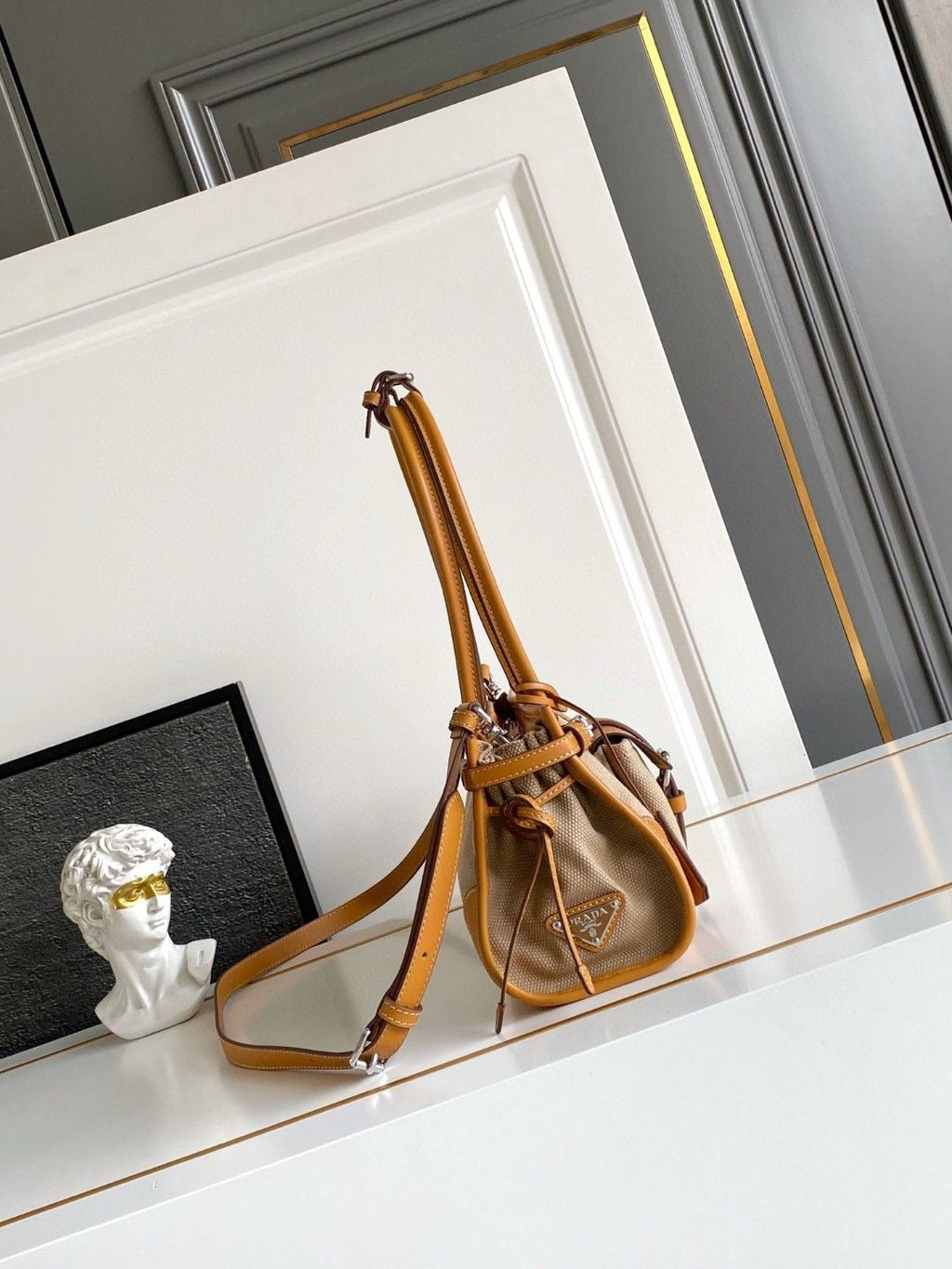 2026 Beige Medium Linen and Leather Handbag 1BA426_P0E_F032T_V_OTM