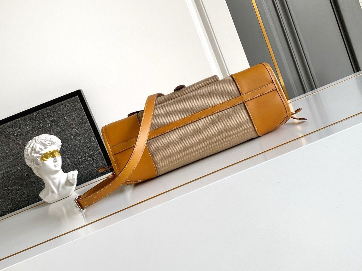 2026 Beige Medium Linen and Leather Handbag 1BA426_P0E_F032T_V_OTM