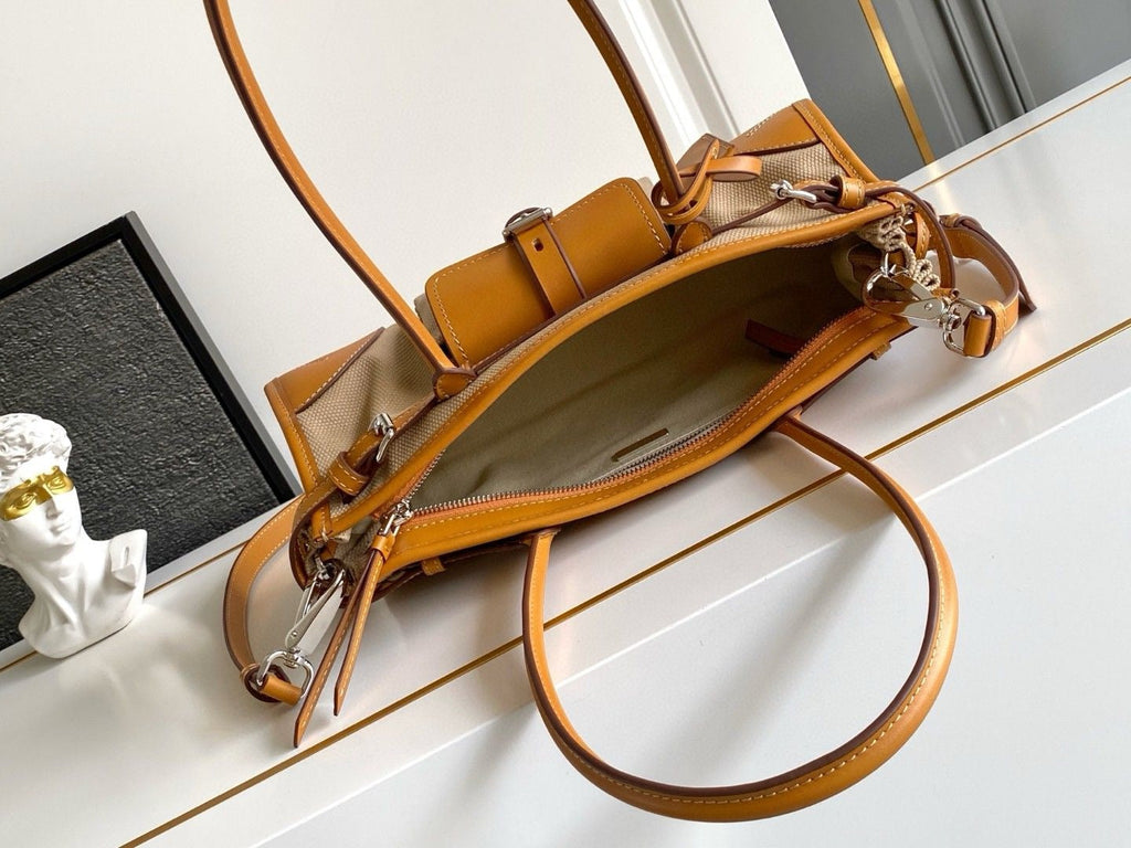 2026 Beige Medium Linen and Leather Handbag 1BA426_P0E_F032T_V_OTM