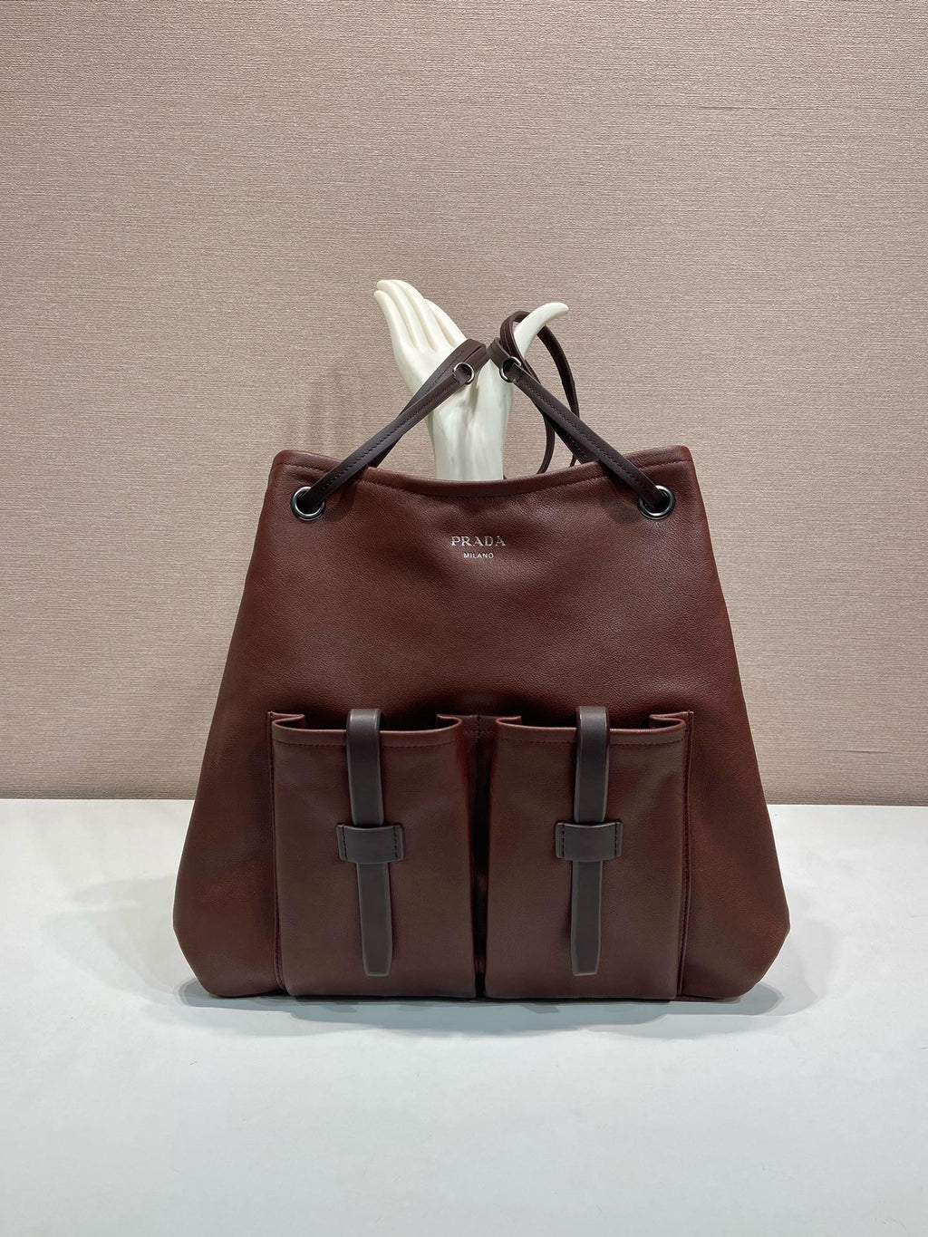 2026 Large Brown Textured Leather Tote Bag 1BC289_2G6F_F0324_V_OOO
