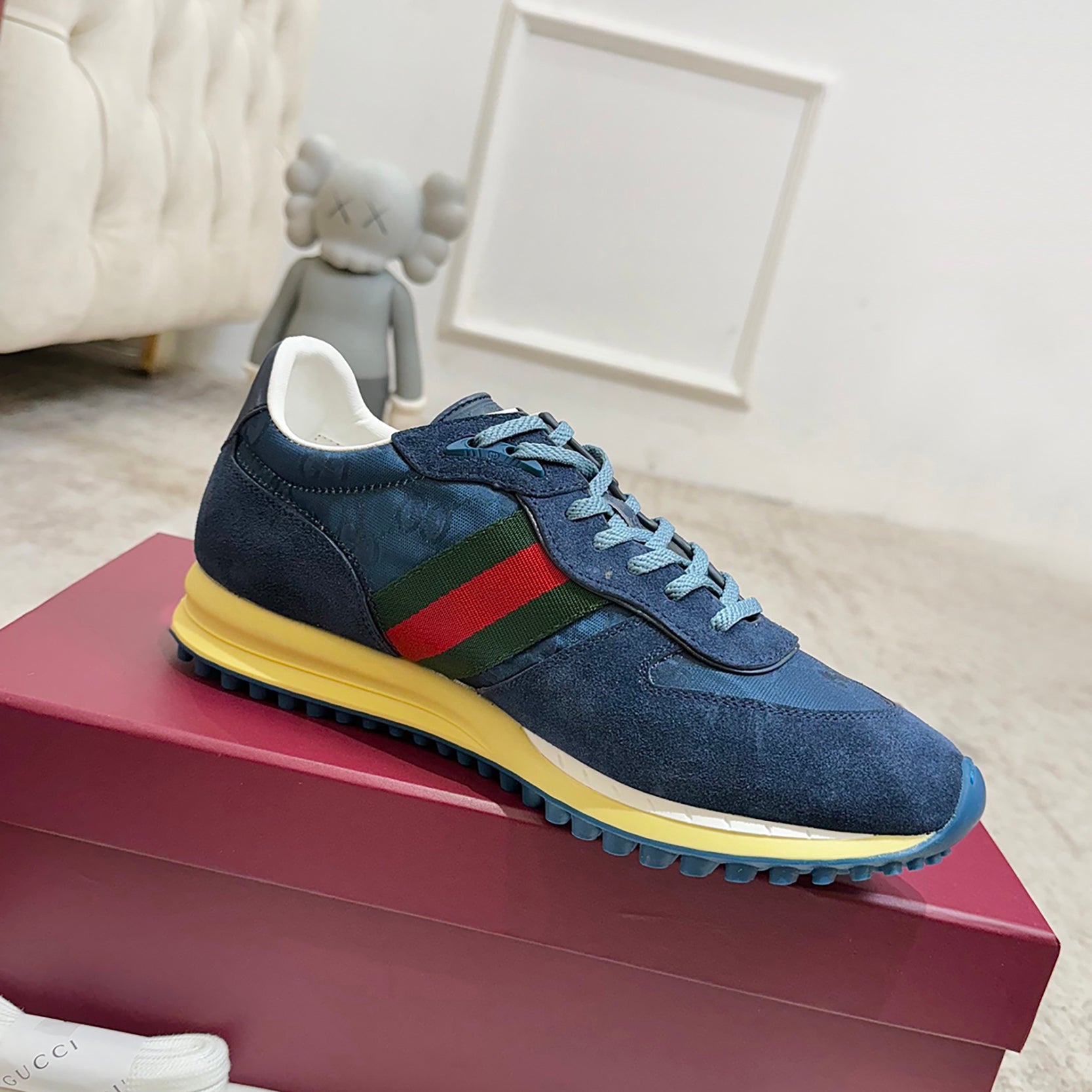 Men's Re-Motion Blue GG Nylon and Suede Sneakers |832461 AAEW3 4245