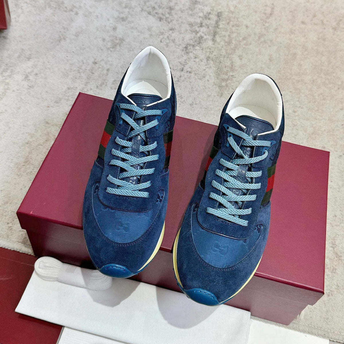Women's Re-Motion Blue GG Nylon and Suede Sneakers |840291 AAEZM 4245