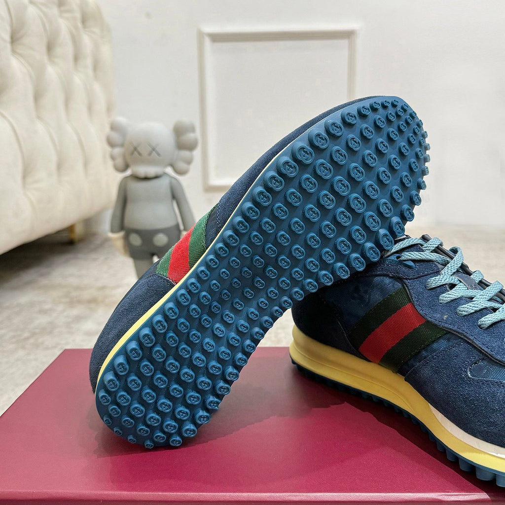 Men's Re-Motion Blue GG Nylon and Suede Sneakers |832461 AAEW3 4245