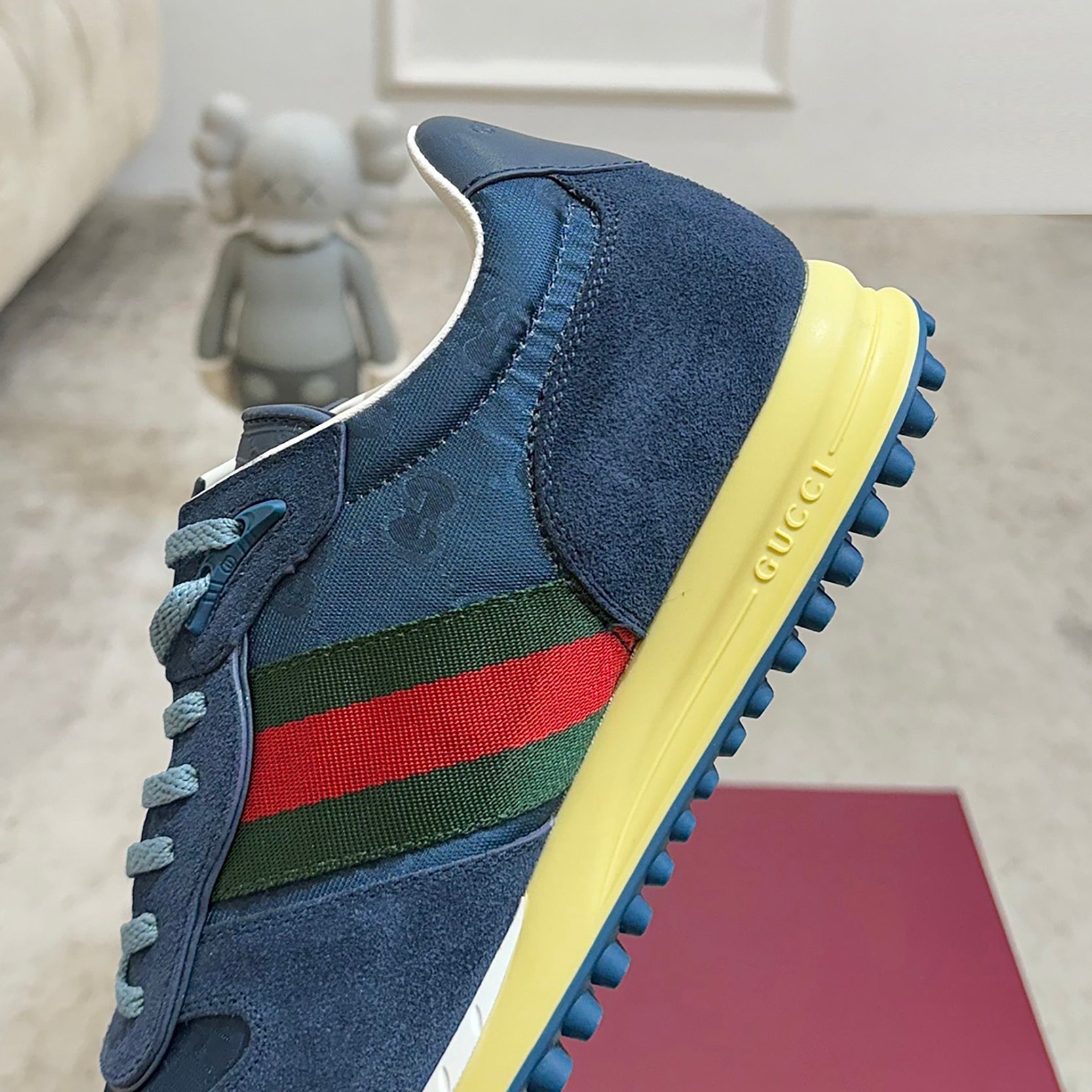 Women's Re-Motion Blue GG Nylon and Suede Sneakers |840291 AAEZM 4245