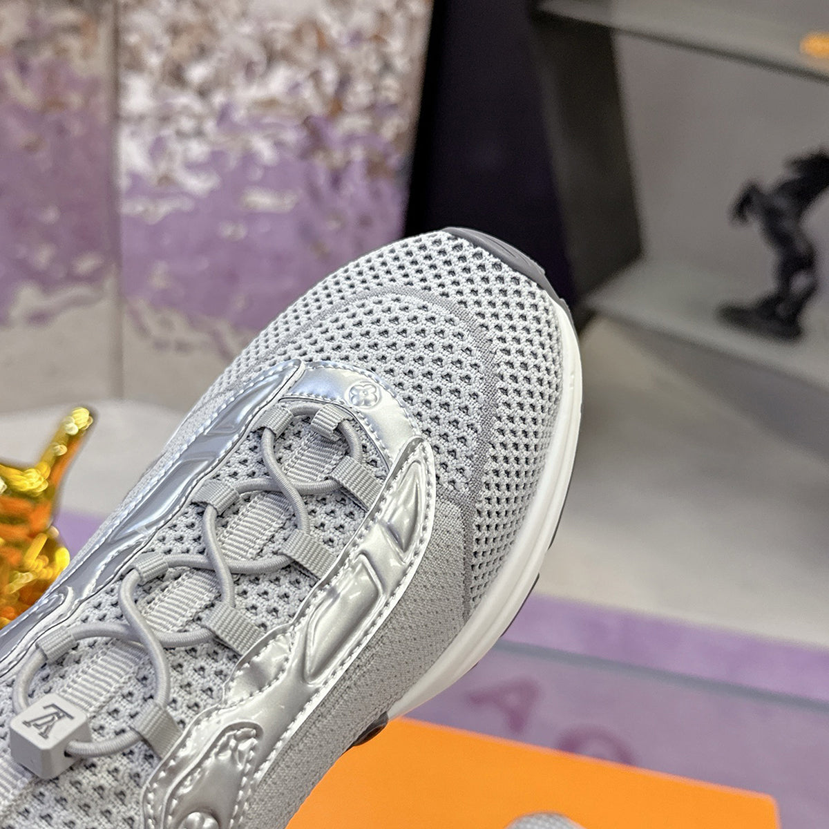 Women's Run 55 Sneakers in Grey and Silver Technical Mesh and Smooth Calfskin |1ABVJ4