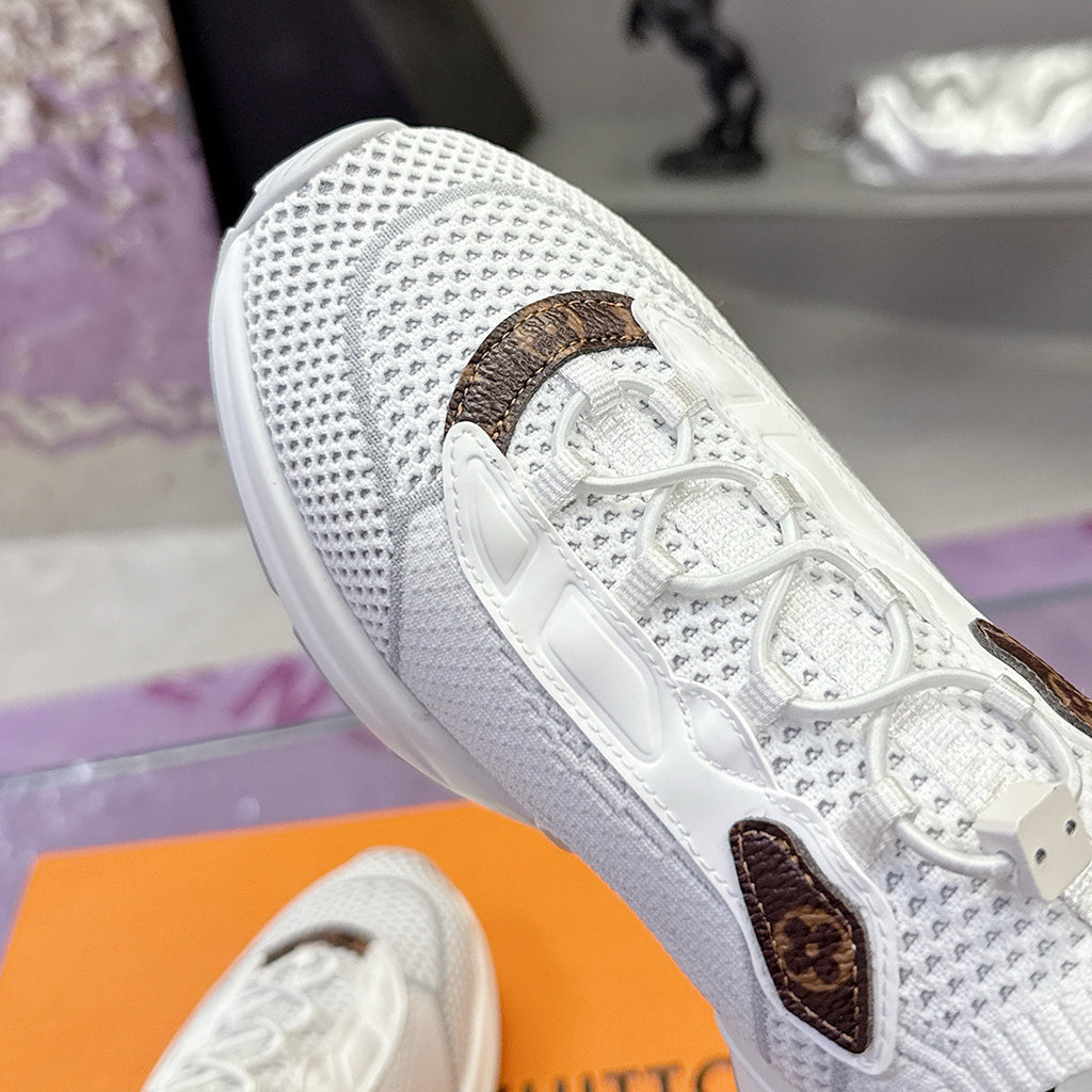 Women's Olympia Sneakers in white knit performance fabric with Monogram canvas trim| 1AIEHK