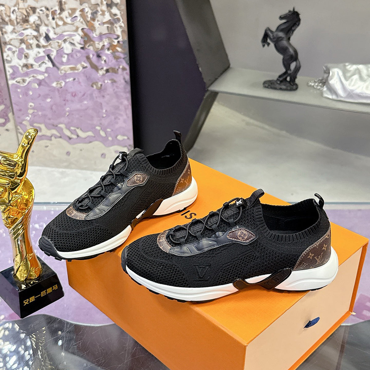 Women's Olympia Sneakers in Black Technical Knit Fabric|1AIBVS