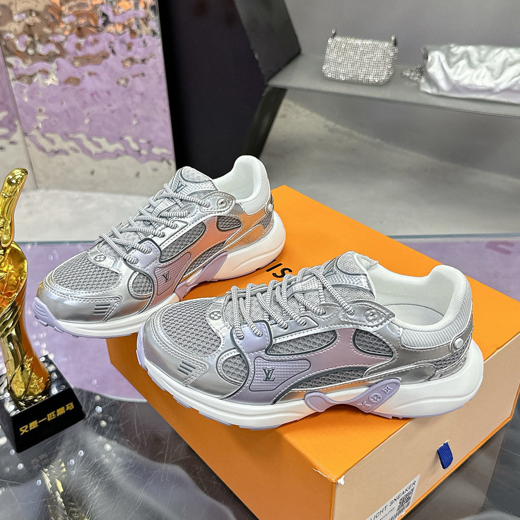 Women's Olympia Sneakers in Silver Metallic Synthetic Leather and Technical Mesh |1AHOI1