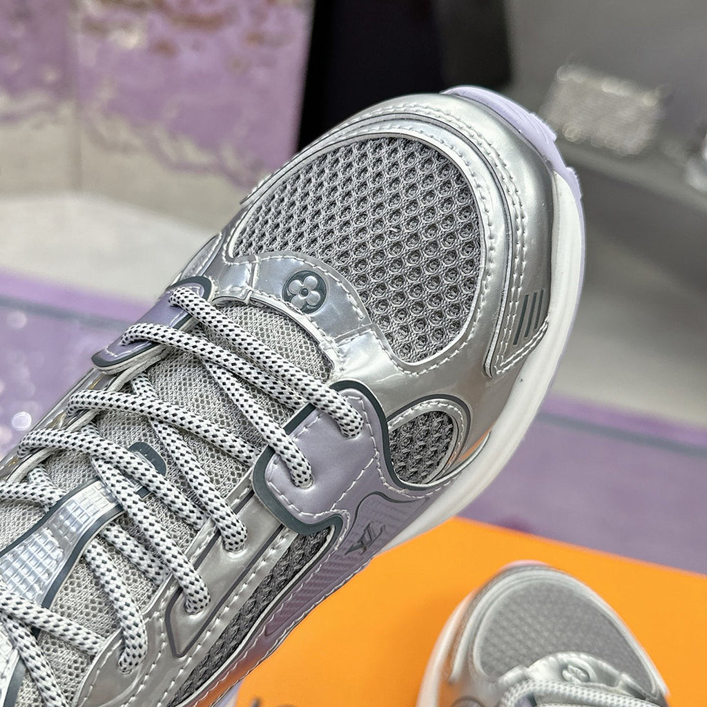 Women's Olympia Sneakers in Silver Metallic Synthetic Leather and Technical Mesh |1AHOI1