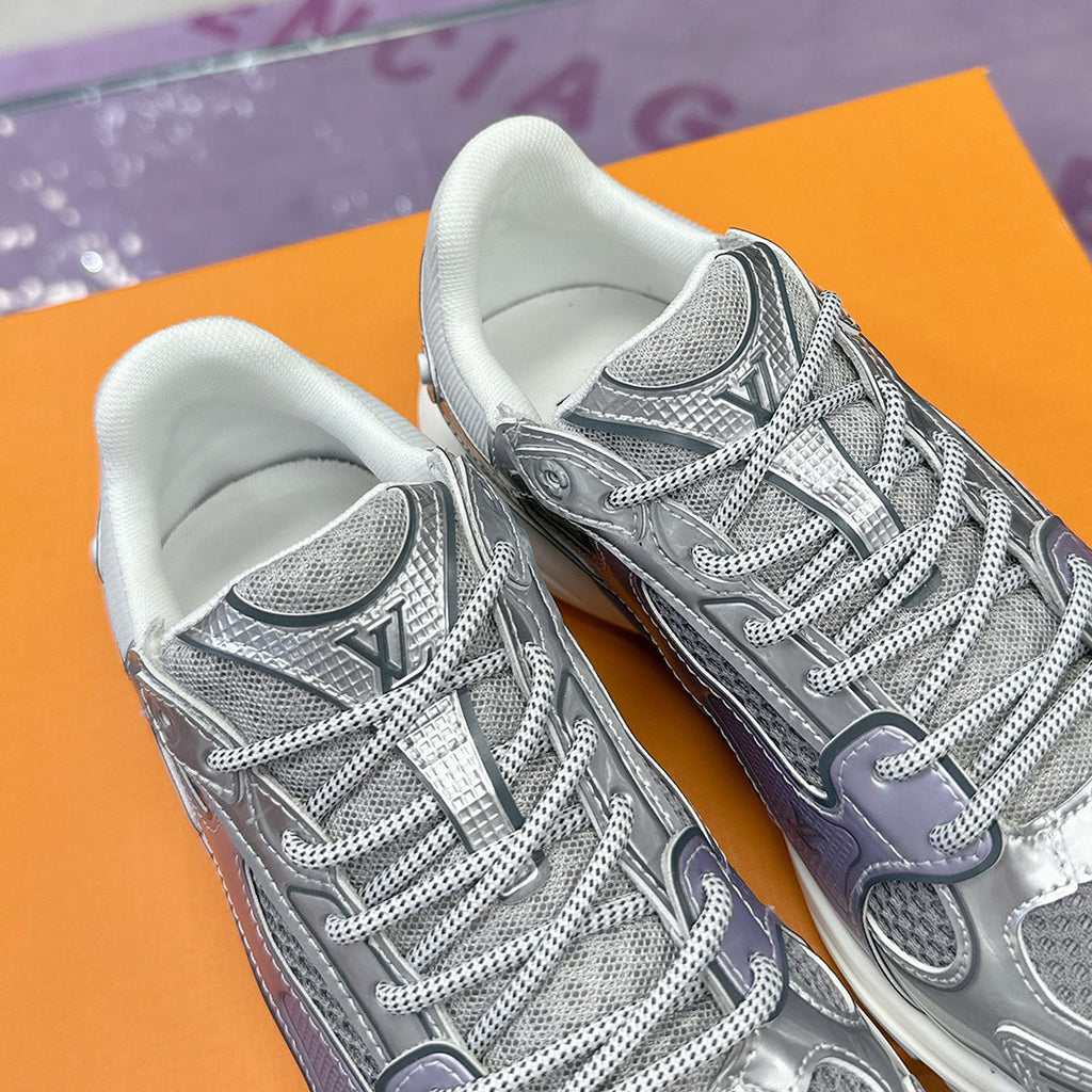 Women's Olympia Sneakers in Silver Metallic Synthetic Leather and Technical Mesh |1AHOI1