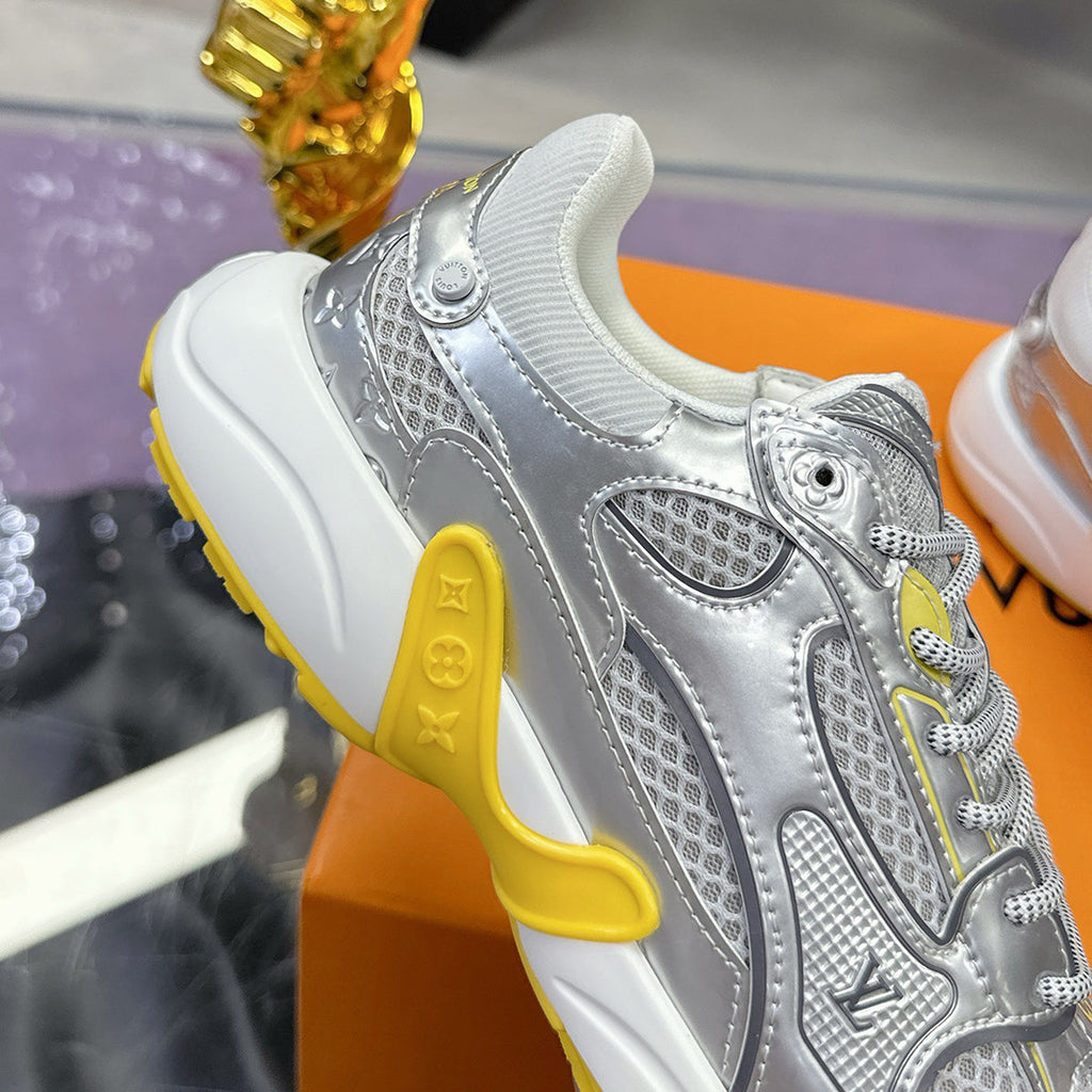 Women's Olympia Sneakers, Silver Mesh and Metallic Synthetic Leather with Yellow Sole |1AHOW0