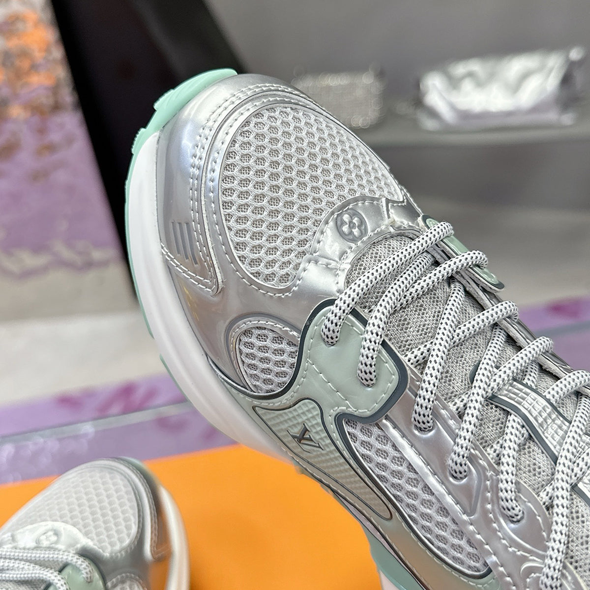 Women's Olympia Sneakers Silver / Mint Green Mesh Fabric, Metallic-Effect Leather |1AHOI1