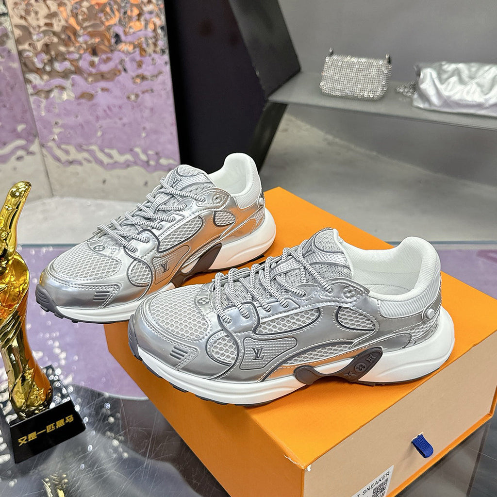 Women's Olympia Sneakers in Silver, Mesh and Metallic Silver Synthetic Leather |1AHOI1