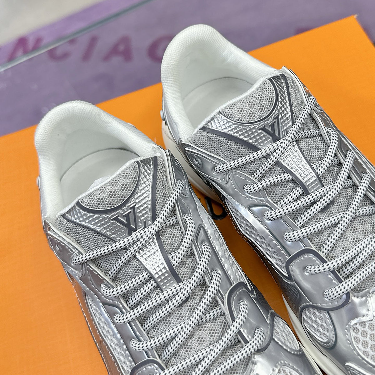 Women's Olympia Sneakers in Silver, Mesh and Metallic Silver Synthetic Leather |1AHOI1
