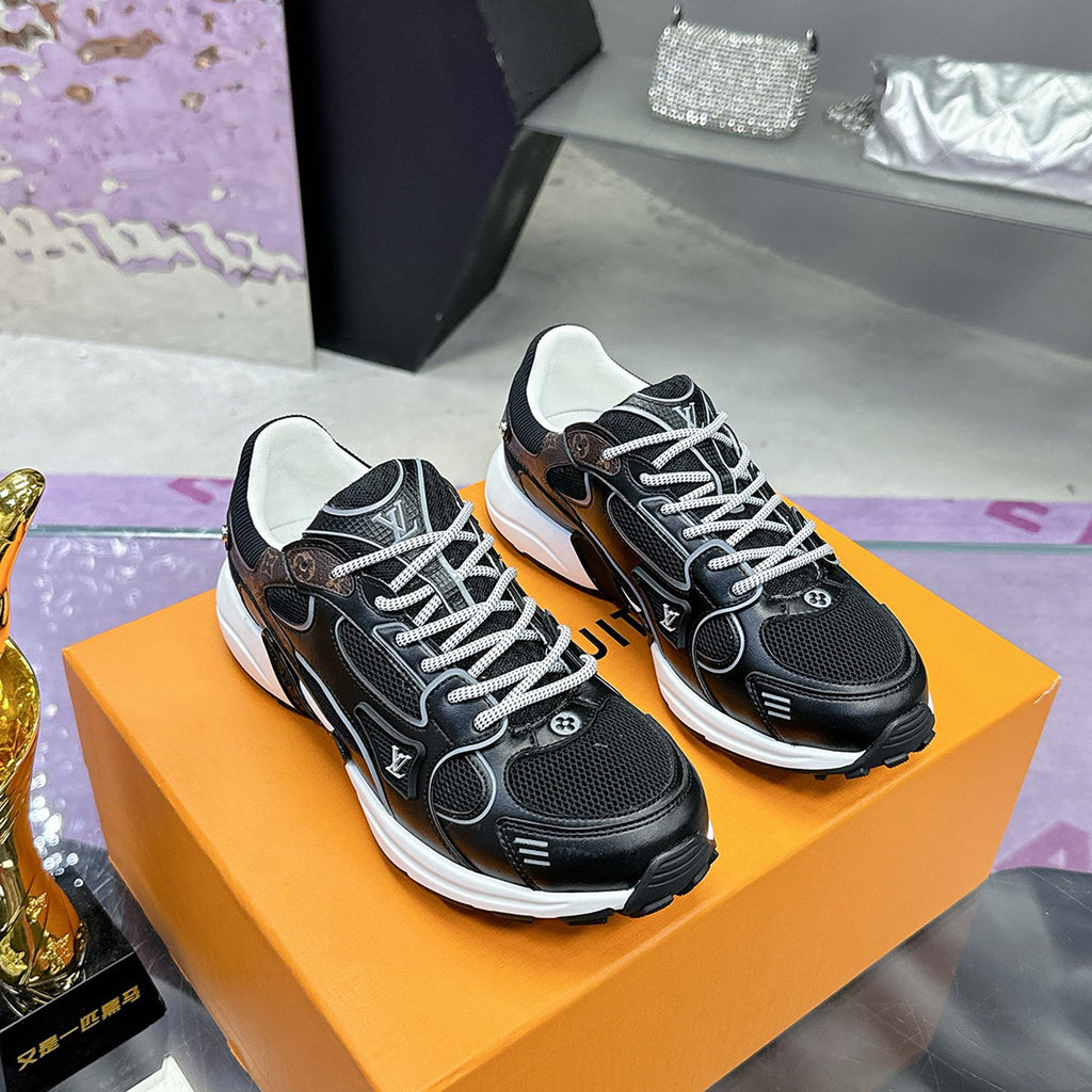 Women's Olympia Sneakers Black and Brown Mesh Fabric, Synthetic Leather Panels |1AHOFD