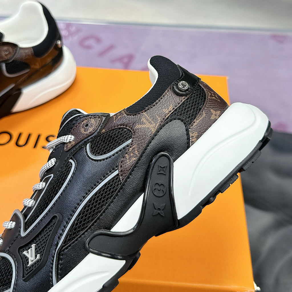Women's Olympia Sneakers Black and Brown Mesh Fabric, Synthetic Leather Panels |1AHOFD