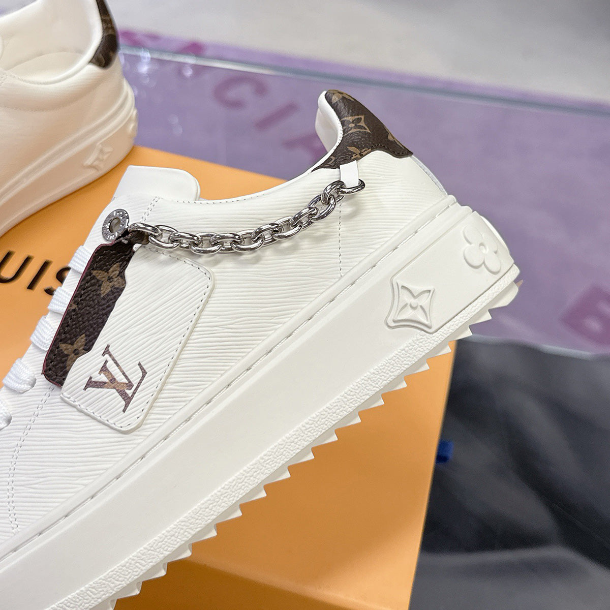 Women's Time Out Sneakers White Embossed or Smooth Cowhide Leather|1AAVV6