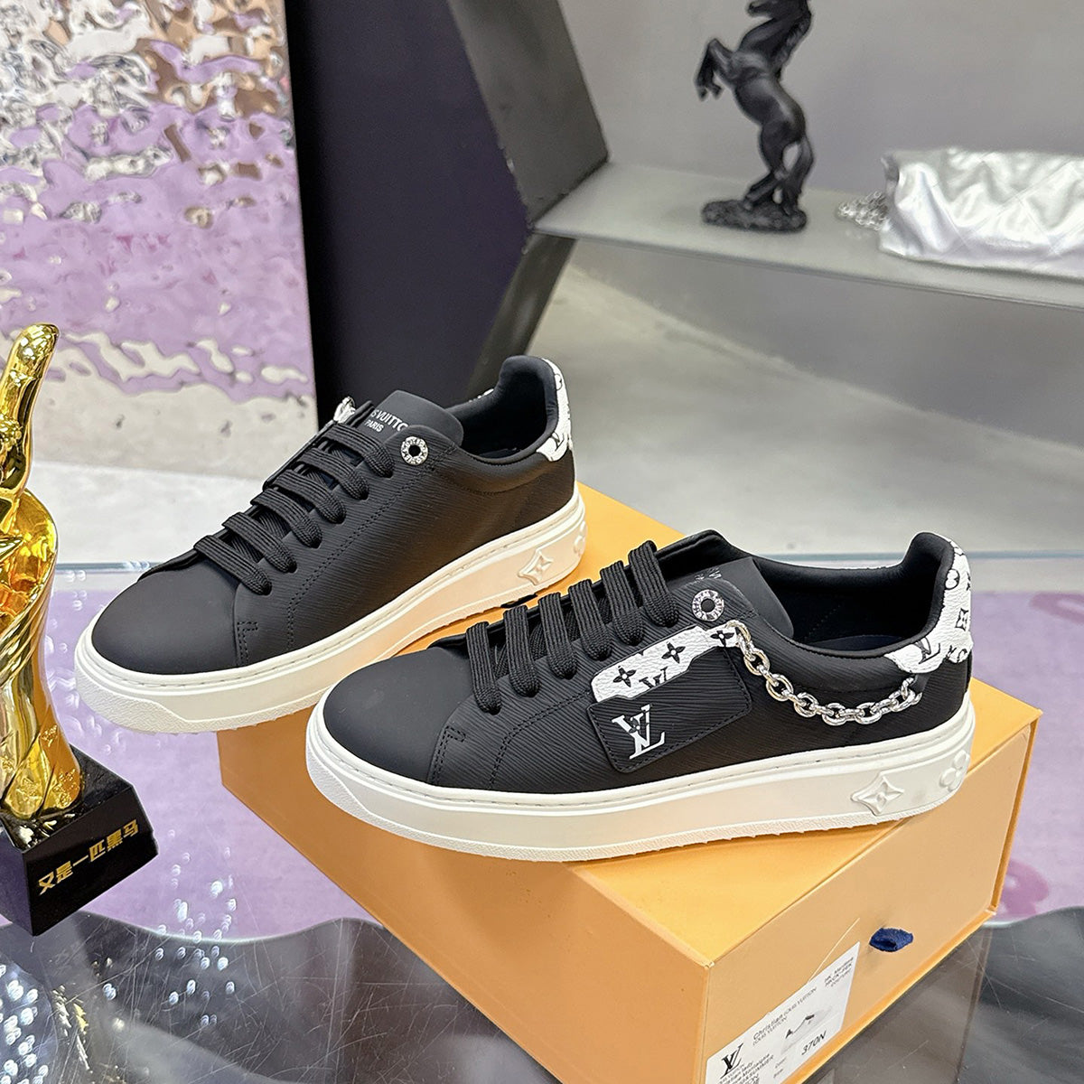 Women's Time Out Sneaker in Black Epi Leather| 1AHOGB