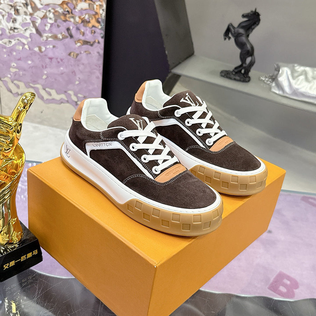 Men's Tilted Sneakers in Brown Satin Leather| 1AJ766