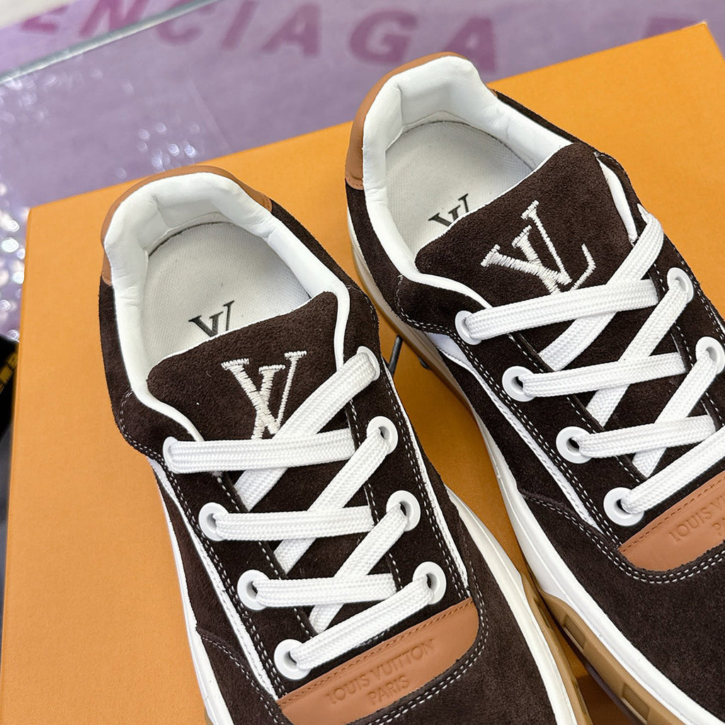 Men's Tilted Sneakers in Brown Satin Leather| 1AJ766