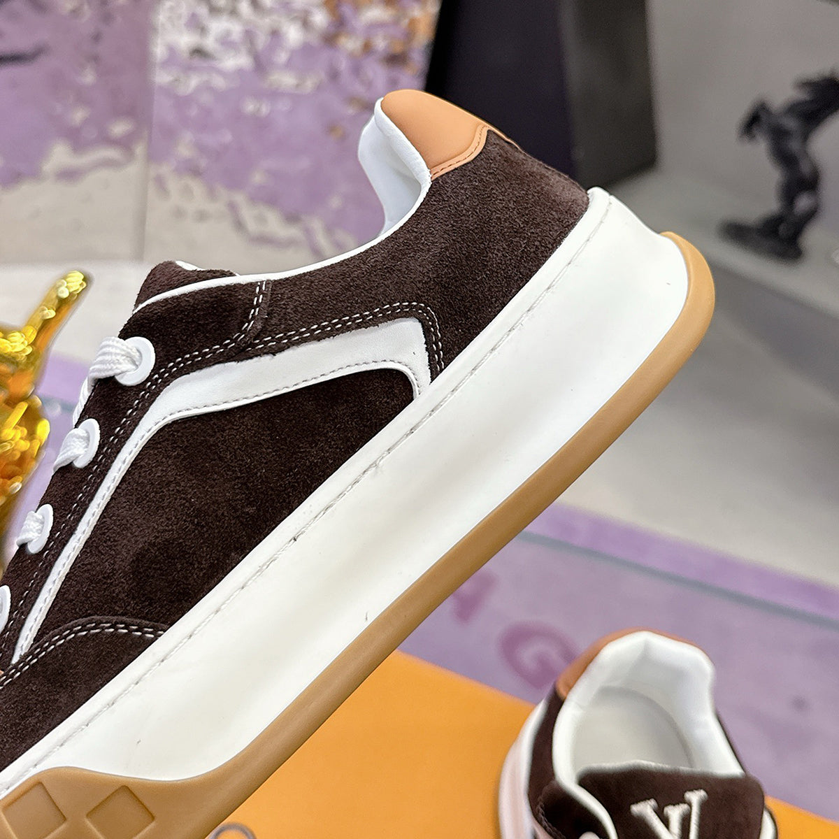 Men's Tilted Sneakers in Brown Satin Leather| 1AJ766