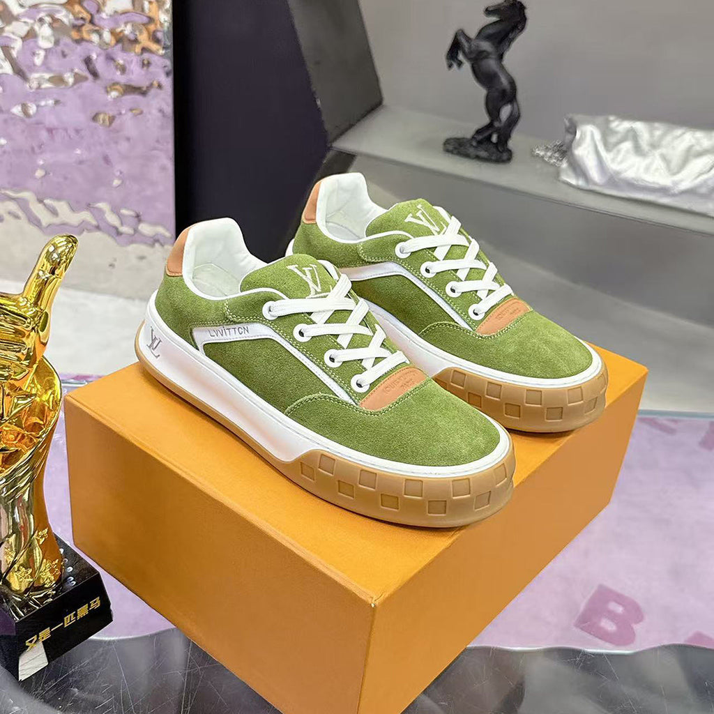 Men's Tilted Sneakers Green Spray-Painted Effect Satin Leather |1AJTH1