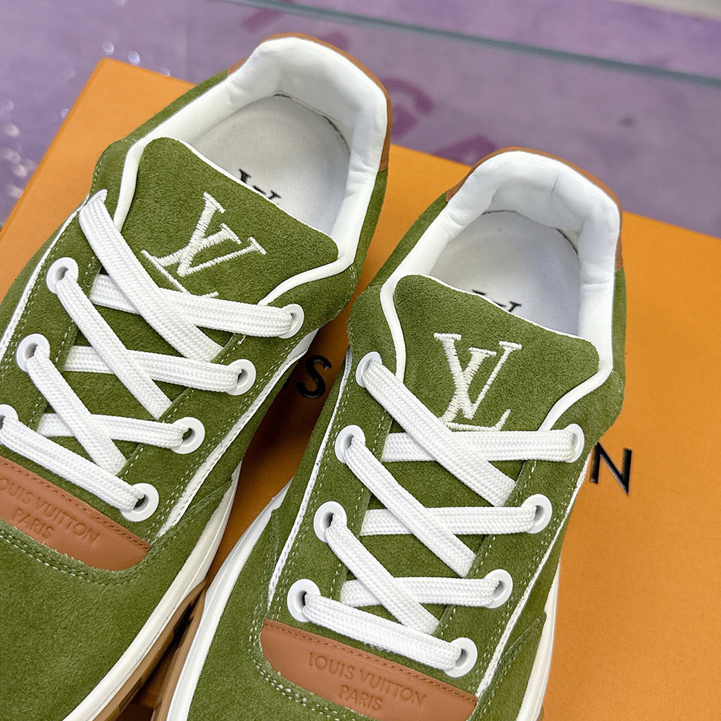 Men's Tilted Sneakers Green Spray-Painted Effect Satin Leather |1AJTH1