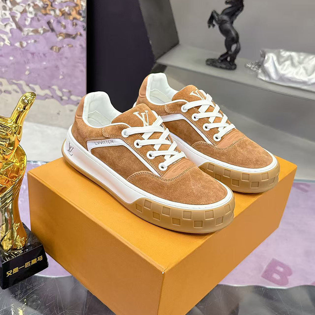 Men's Tilted Sneakers in Cognac Brown Sandblasted Suede Leather |1AJTHN