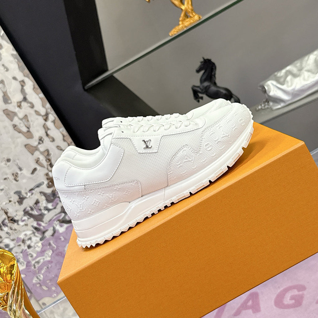Men's Run Away Sneakers in White Full-Grain Embossed Leather and Mesh |1AHSQN