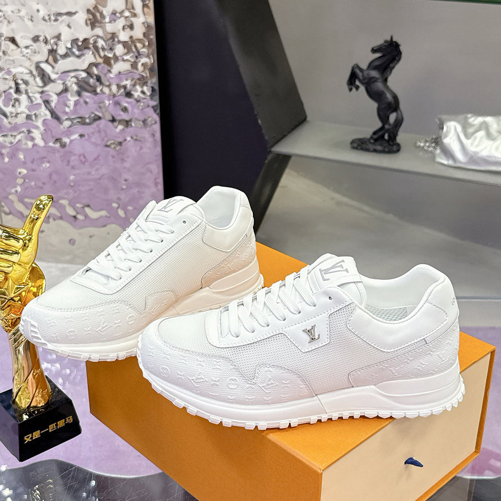 Men's Run Away Sneakers in White Full-Grain Embossed Leather and Mesh |1AHSQN
