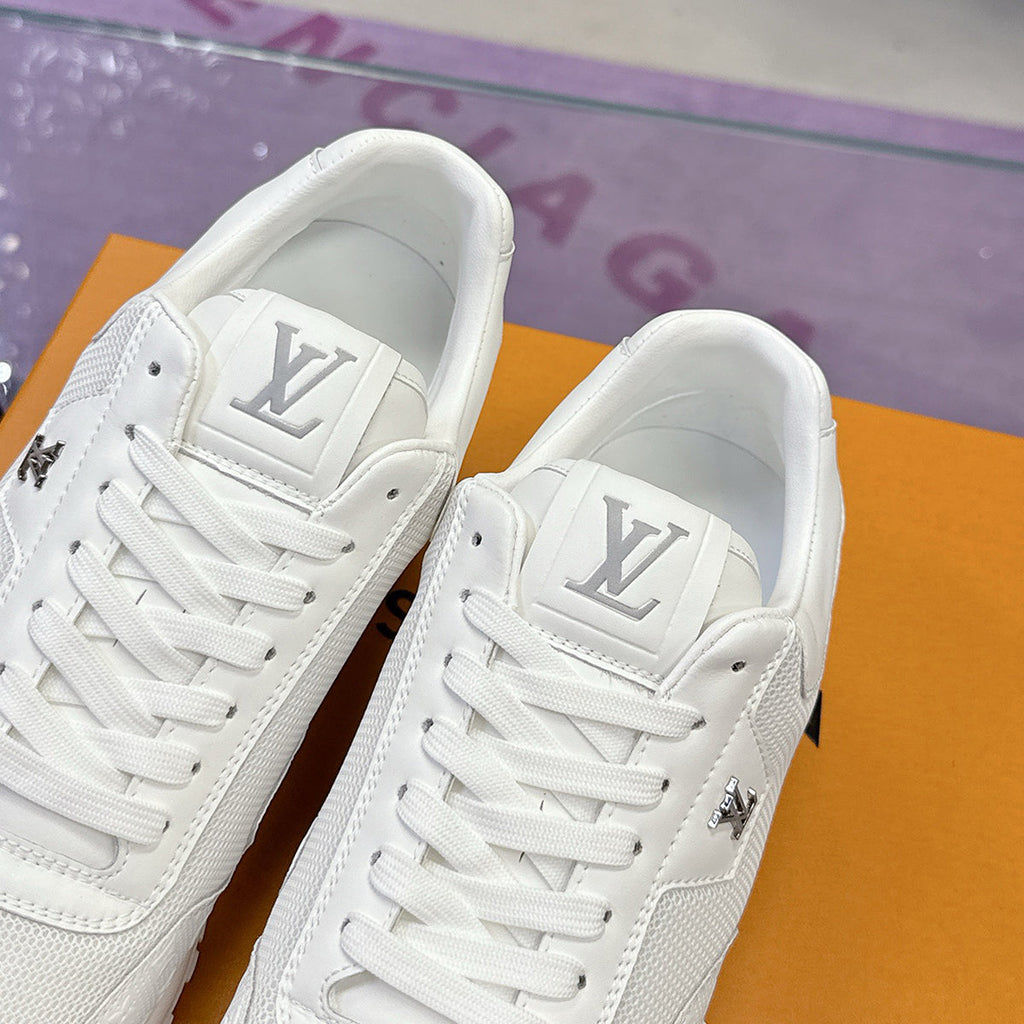 Men's Run Away Sneakers in White Full-Grain Embossed Leather and Mesh |1AHSQN