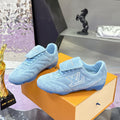 Men's Footprint Soccer Sneakers Blue Suede Cowhide| 1AHTZA