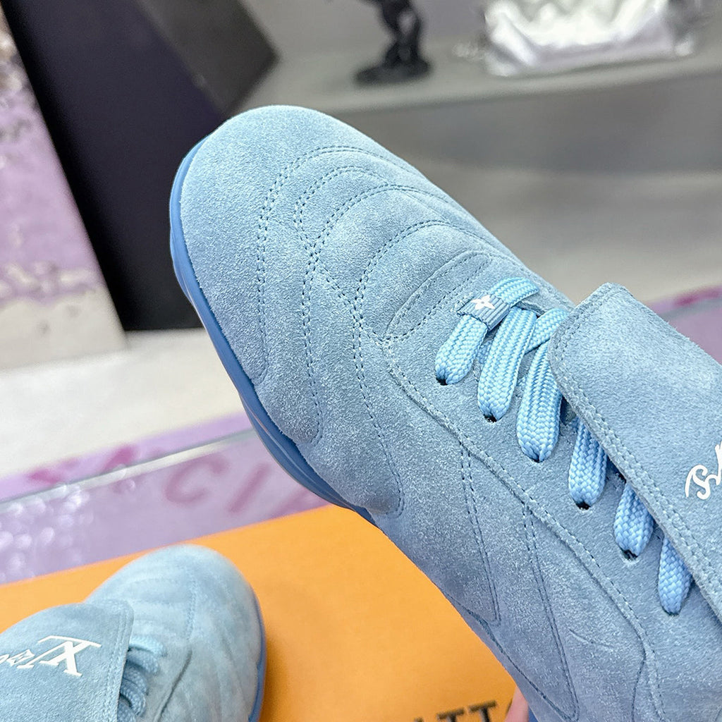 Men's Footprint Soccer Sneakers Blue Suede Cowhide| 1AHTZA