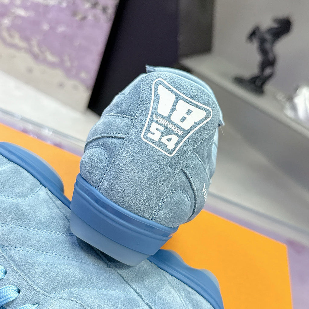 Men's Footprint Soccer Sneakers Blue Suede Cowhide| 1AHTZA