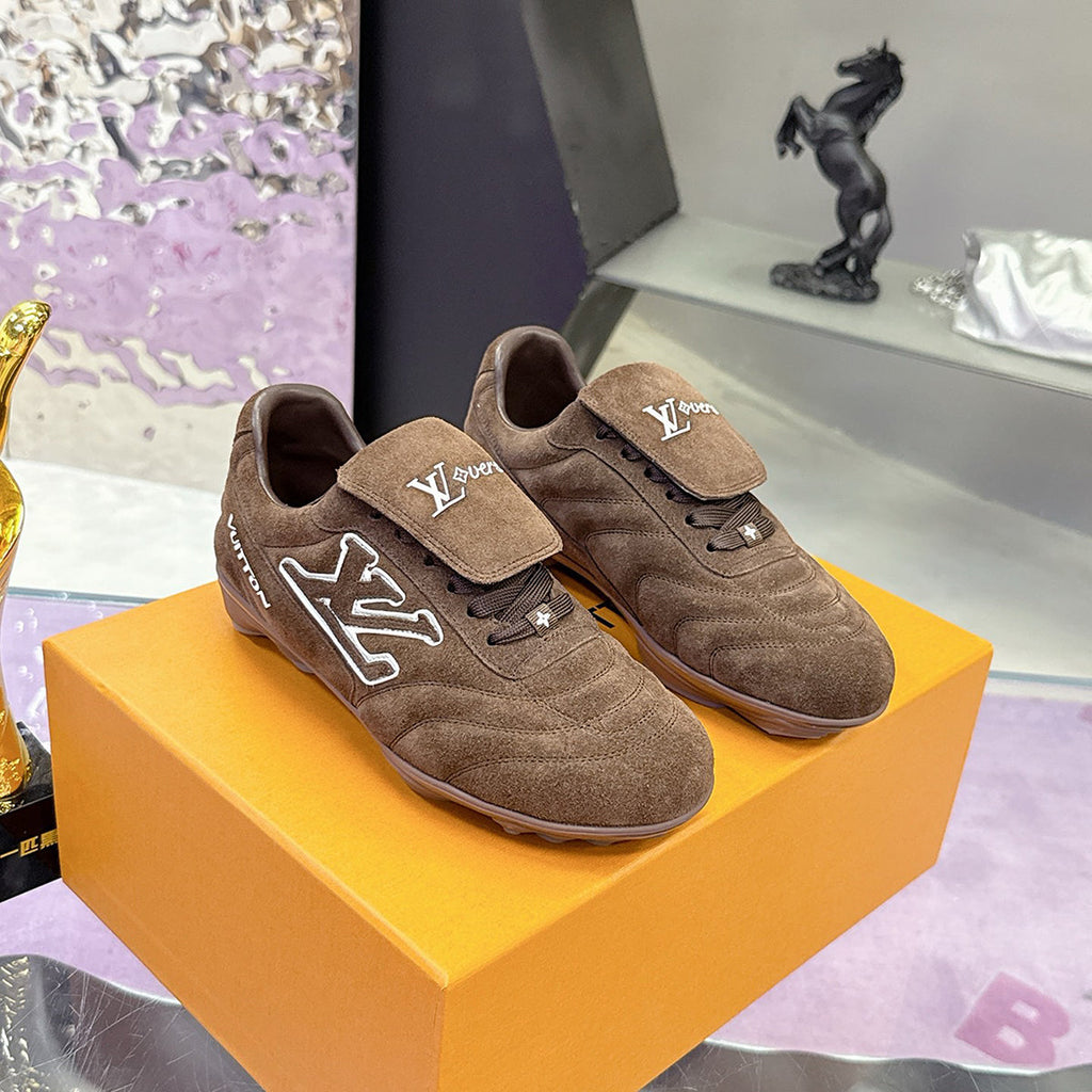 Men's Footprint Soccer Sneakers in Brown with Faded Effect Suede Calf Leather |1AHTXT