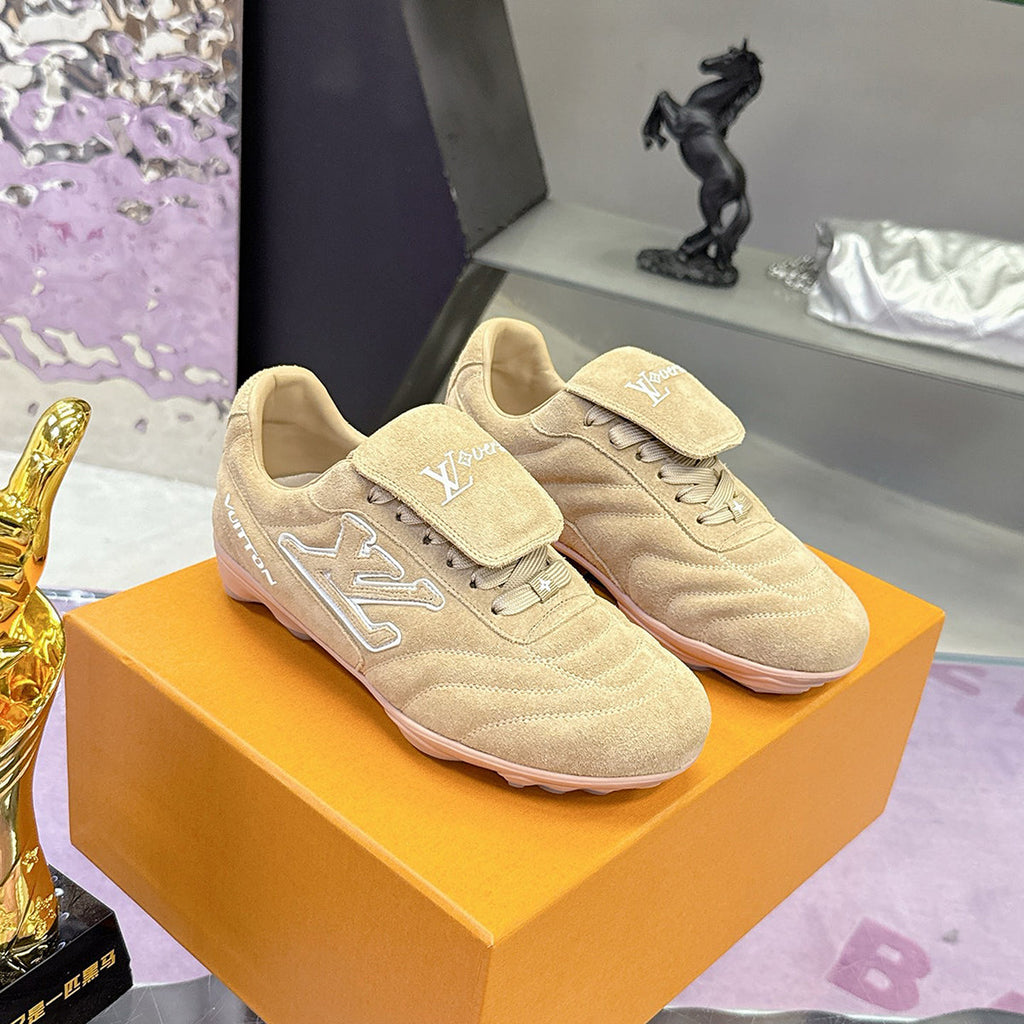 Men's Footprint Soccer Sneakers in Beige Faded Suede Calfskin| 1AHTYY