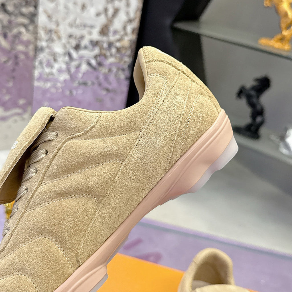 Men's Footprint Soccer Sneakers in Beige Faded Suede Calfskin| 1AHTYY