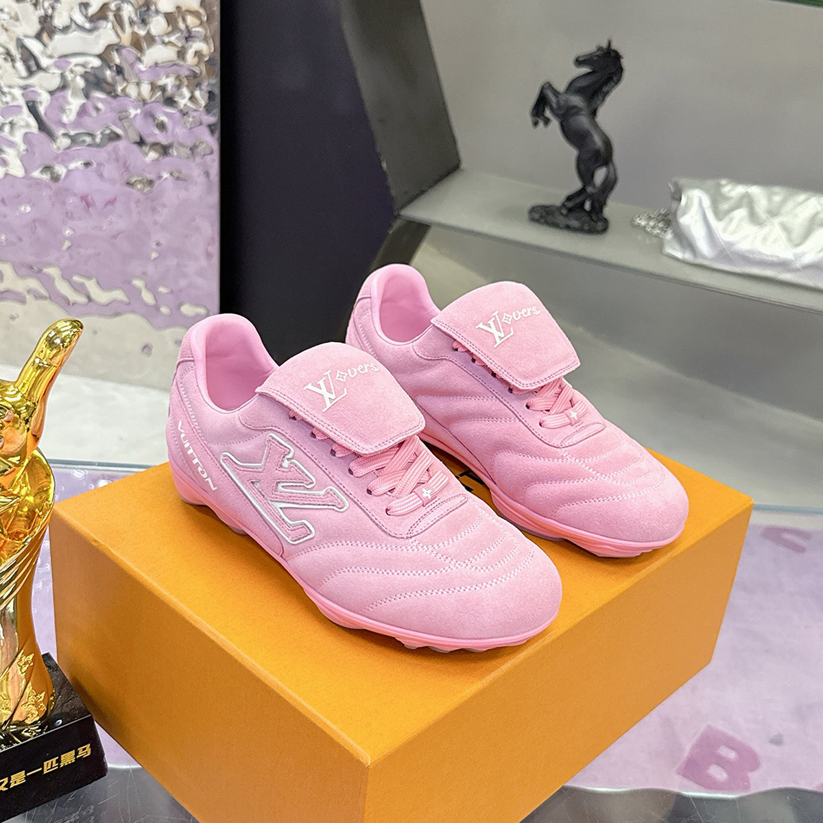 Men's Footprint Soccer Sneakers Pink Satin Leather| 1AHTYE