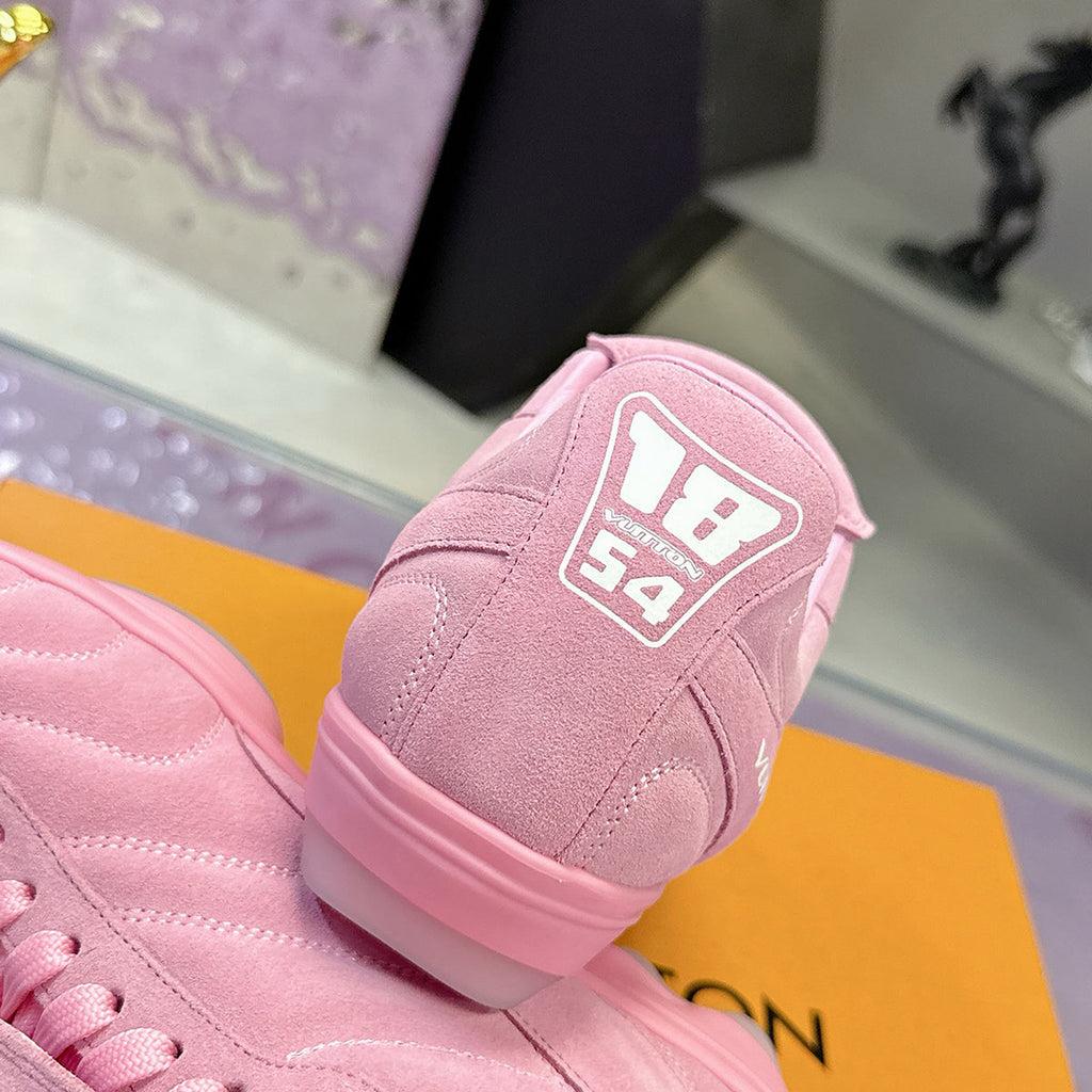Men's Footprint Soccer Sneakers Pink Satin Leather| 1AHTYE